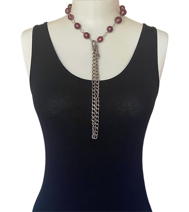 Burgundy Pearls & Leash Necklace