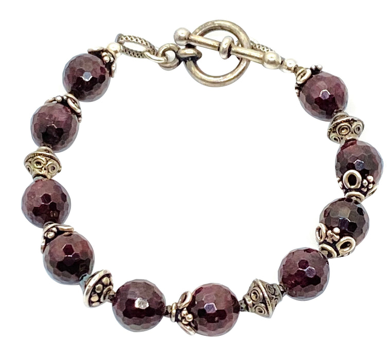 Garnet With Silver Beads Bracelet