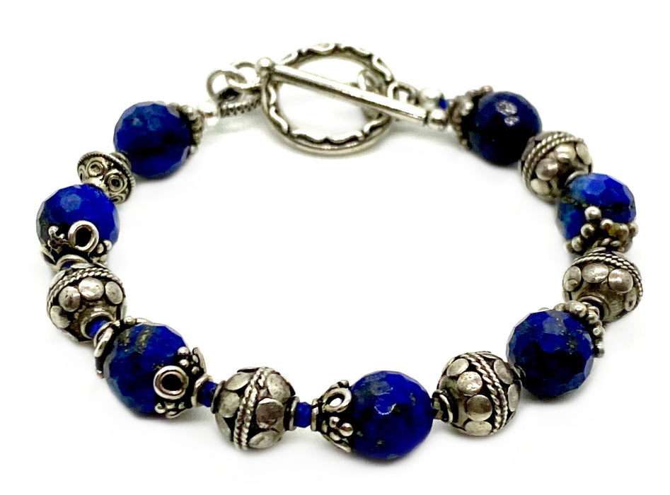 Lapis With Silver Beads Bracelet