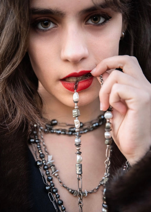 Pearl & Pyrite Wrap Necklace