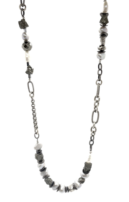 Pearl & Pyrite Wrap Necklace