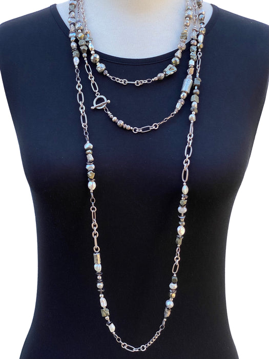 Pearl & Pyrite Wrap Necklace