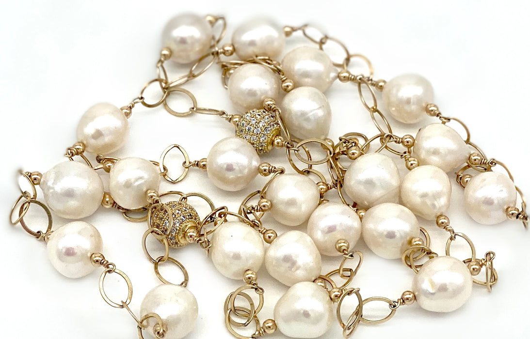 Ivory Pearl Wrap Necklace With Gold Chain