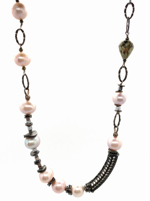 Pink Pearl & Pyrite Choker Necklace