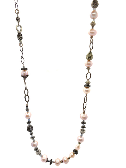 Pink Pearl & Pyrite Wrap Necklace